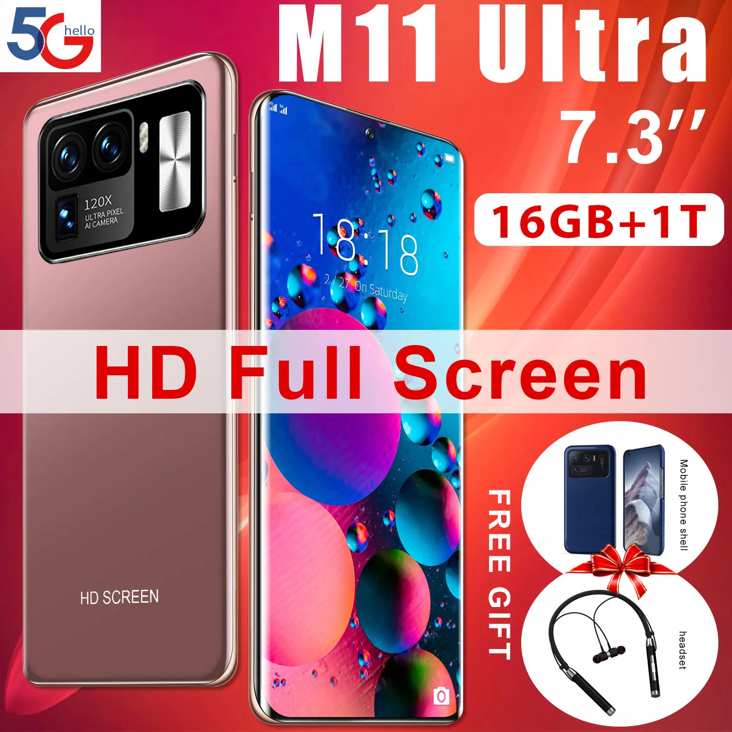 

Xiao M11 Ultra 7.3 Inch HD Smartphone 16GB 1024GB 1TB RAM Qualcomm Snapdragon 888 Andriod 11 4G 5G Net 10Core Dual SIM Cellphone