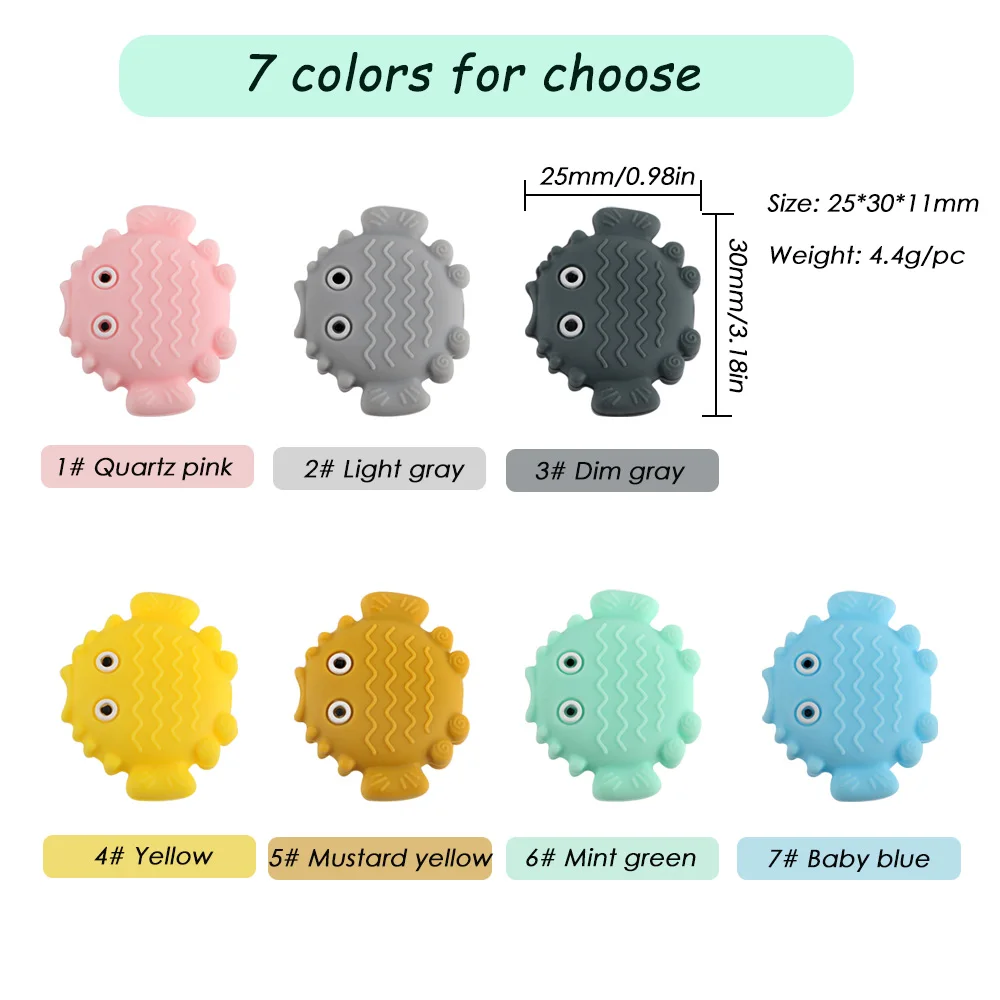 Kovict-Cuentas de silicona de dibujos animados de peces de mar, mordedor Molar para beb&eacute;, cadena de chupete, accesorios de joyer&iacute;a, juguetes de lactancia masticables, 10 Uds.-4