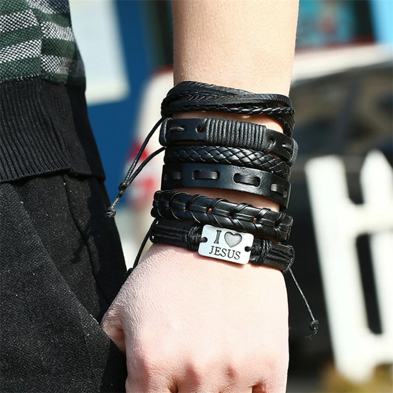 6 шт./компл. браслет из бычьей кожи с плетеной пеньковой веревкой винтажный в