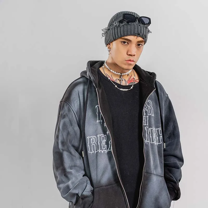 

UNCLEDONJM Vintage Harajuku Hoodie Zip Swatshirts Hip Hop Streetwear Hoodies 2020 Autumn Casual Loose fit Sweatshirts BGT056