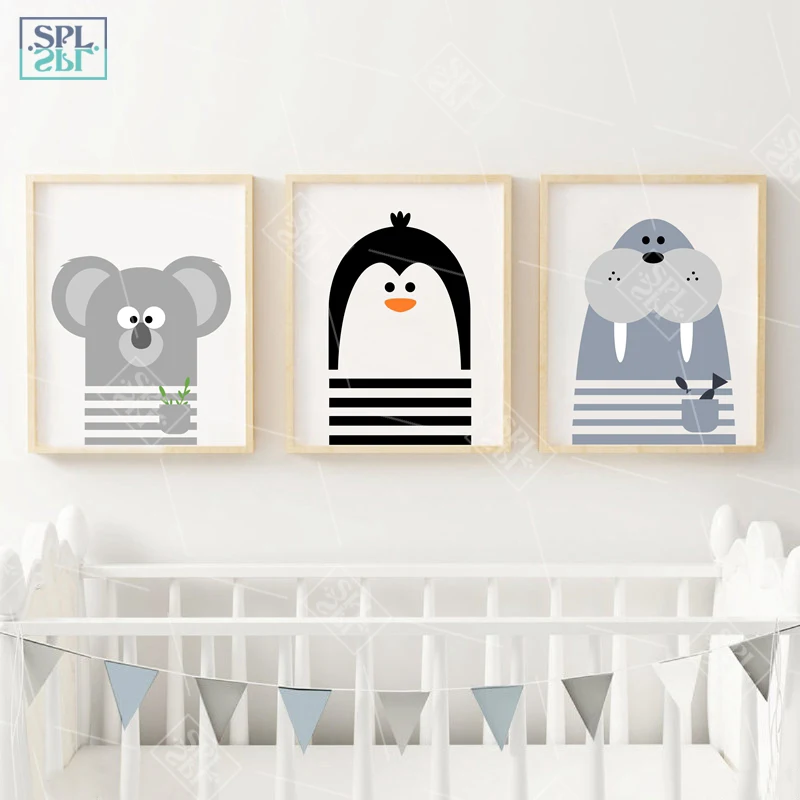 Детская комната Декор животное холст картина мультфильм Бегемот Зебра морж