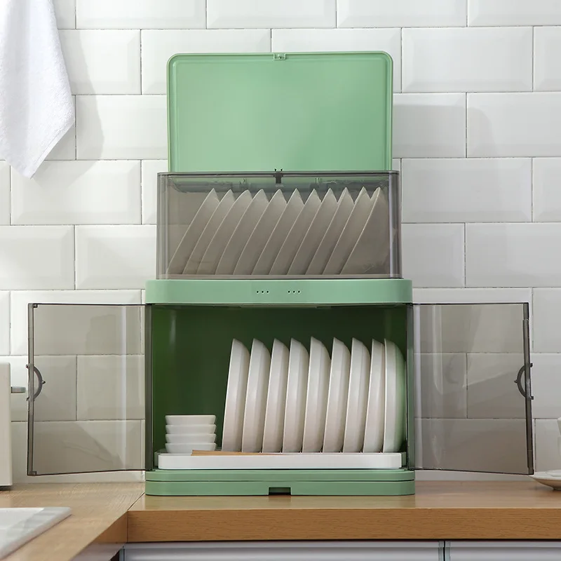 

Kitchen Tableware Storage Cupboard Double-layer Dish Rack Dustproof Double-door Drain Bowl Box