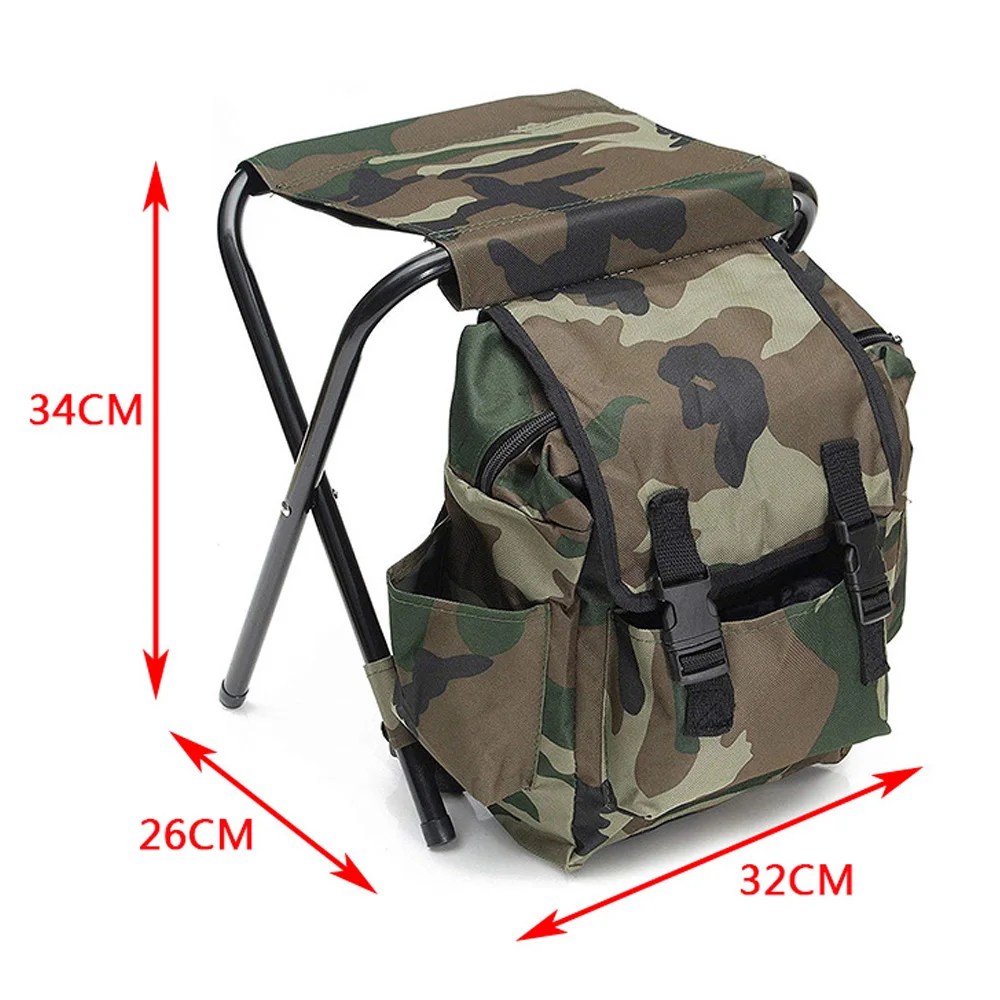 

Foldable Fishing Chair Backpack Camouflage Oxford Metal Tube Portable Fishing Equipment Fishing Bag And Chair Fishing Tools