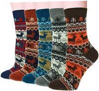 womens wool socks winter warm thick hiking boot thermal cozy crew elk pattern soft socks for cold weather 5 pairs