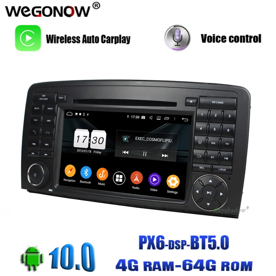 Автомобильный DVD плеер PX6 HD Android 10 0 4 Гб ОЗУ 64 Wifi BT5.0 радио GPS карта для Mercedes Benz R class
