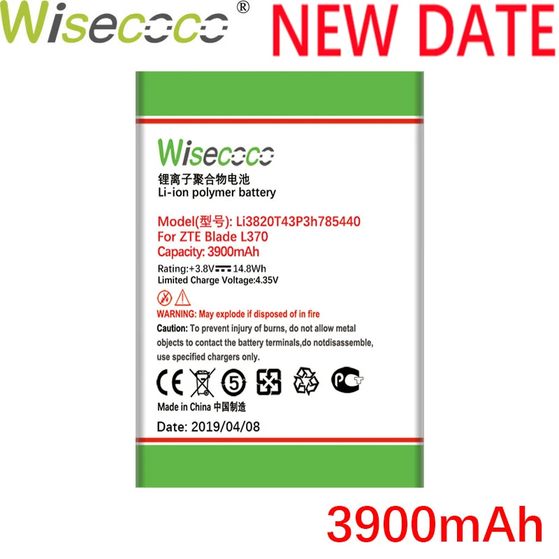 Wisecoco Li3820T43P3h785440 3900 мАч аккумулятор для zte Blade L370 Blade L2 Plus аккумулятор высокого качества+ отслеживающий номер