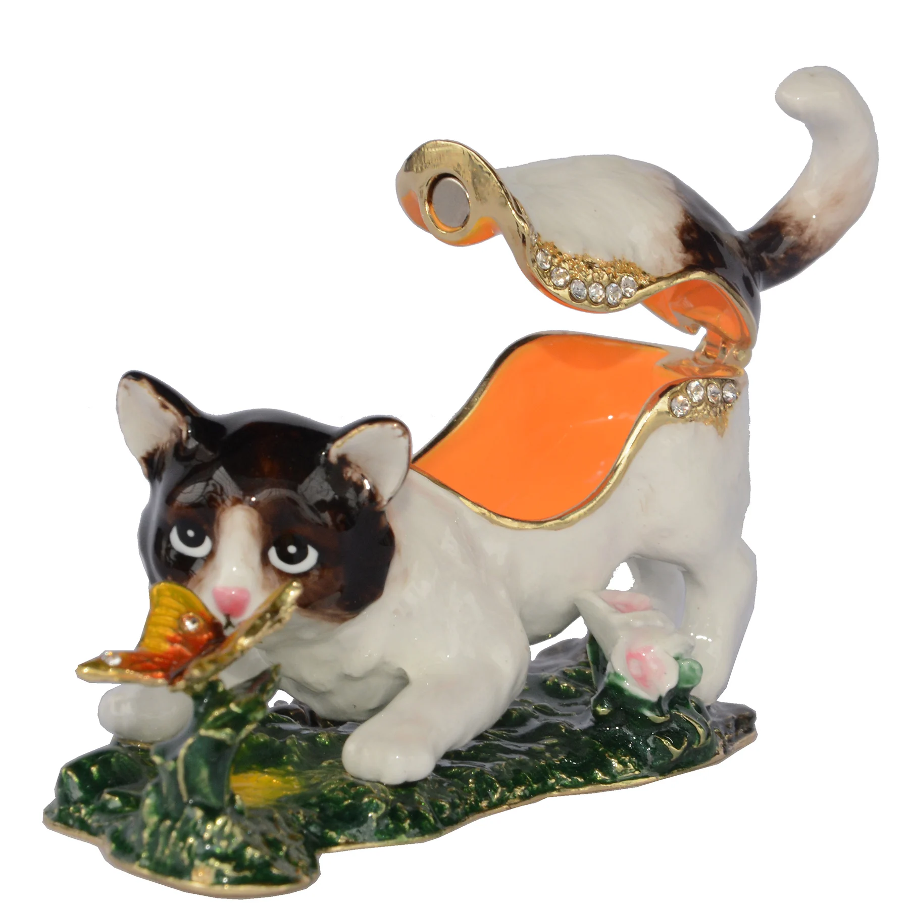 Черно-белая шкатулка Бабочка Ювелирные Изделия Кошка ловит бабочку безделушка