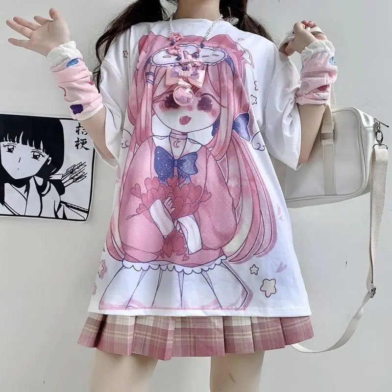 

Short Sleeve Girl 2022 Summer Japanese Anime Girls' Loose Print Soft Girl Student T-shirt Fashion Kawaii Clothes Graphic Tee