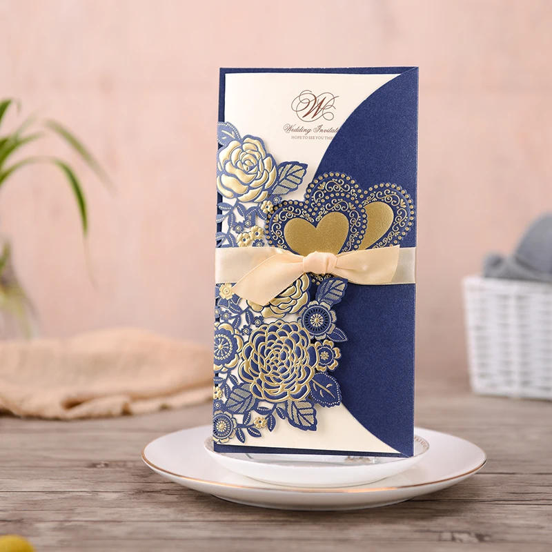 10 шт. свадебные пригласительные открытки с лазерной резкой роза сердце резной