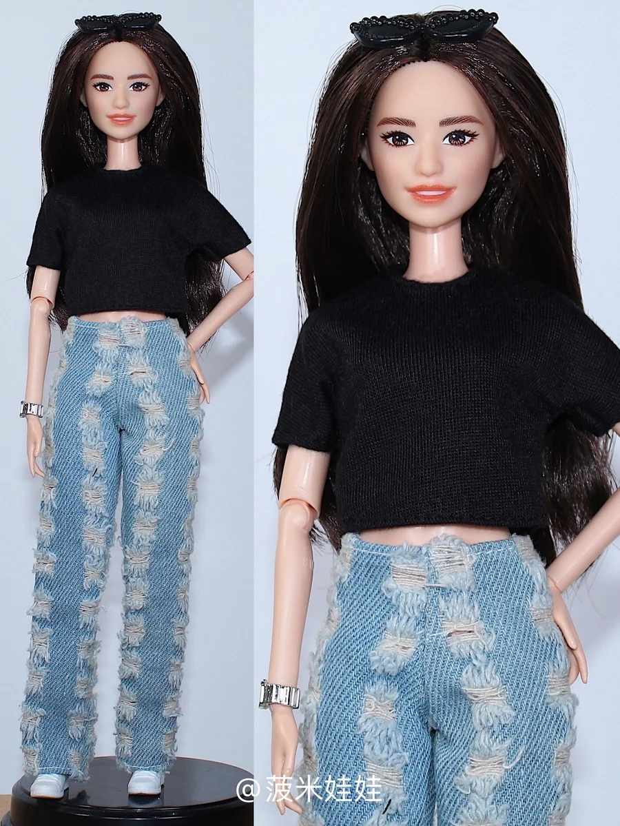 

Черный топ + джинсовые брюки/комплект одежды, наряд для 1/6 BJD Xinyi FR ST куклы Барби/30 см кукольная одежда