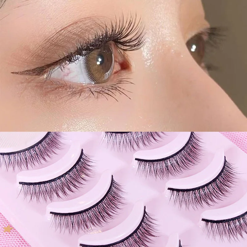 

5 Pairs 3D False Eyelashes Natural Long Wispies Cross Eyelashes Cruelty-free Eyes Lashes Extension Handmade Makeup Beauty Tools