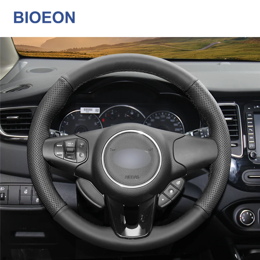 Искусственная кожа ПУ черный цвет для Kia Carens 2013 2014 2015 2016 2017 2018 2019|Чехлы на руль| |