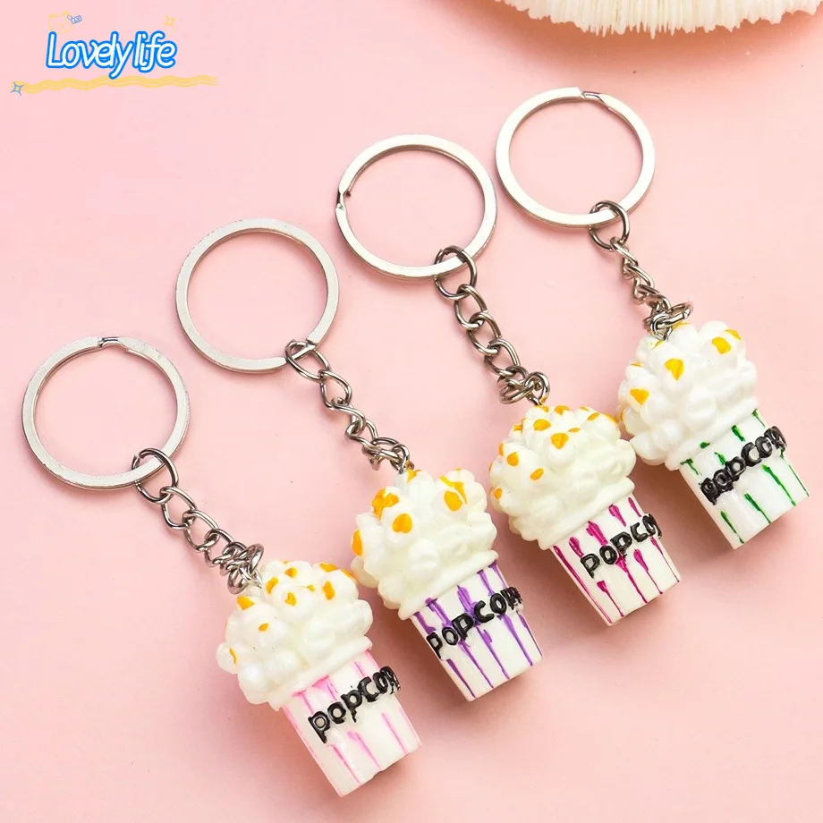 

2PC Color Keychain Simulation Mini Popcorn Children Cute Bag Pendant Decoration Gift Event Marketing Giveaway Promotional Gifts