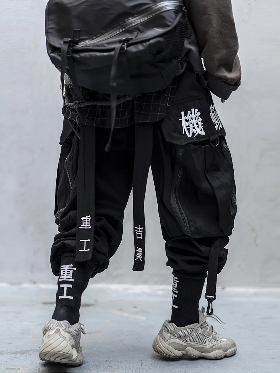 

Мужские брюки-карго SHZQ Японская уличная одежда Techwear, Черные Мешковатые Широкие штаны для бега