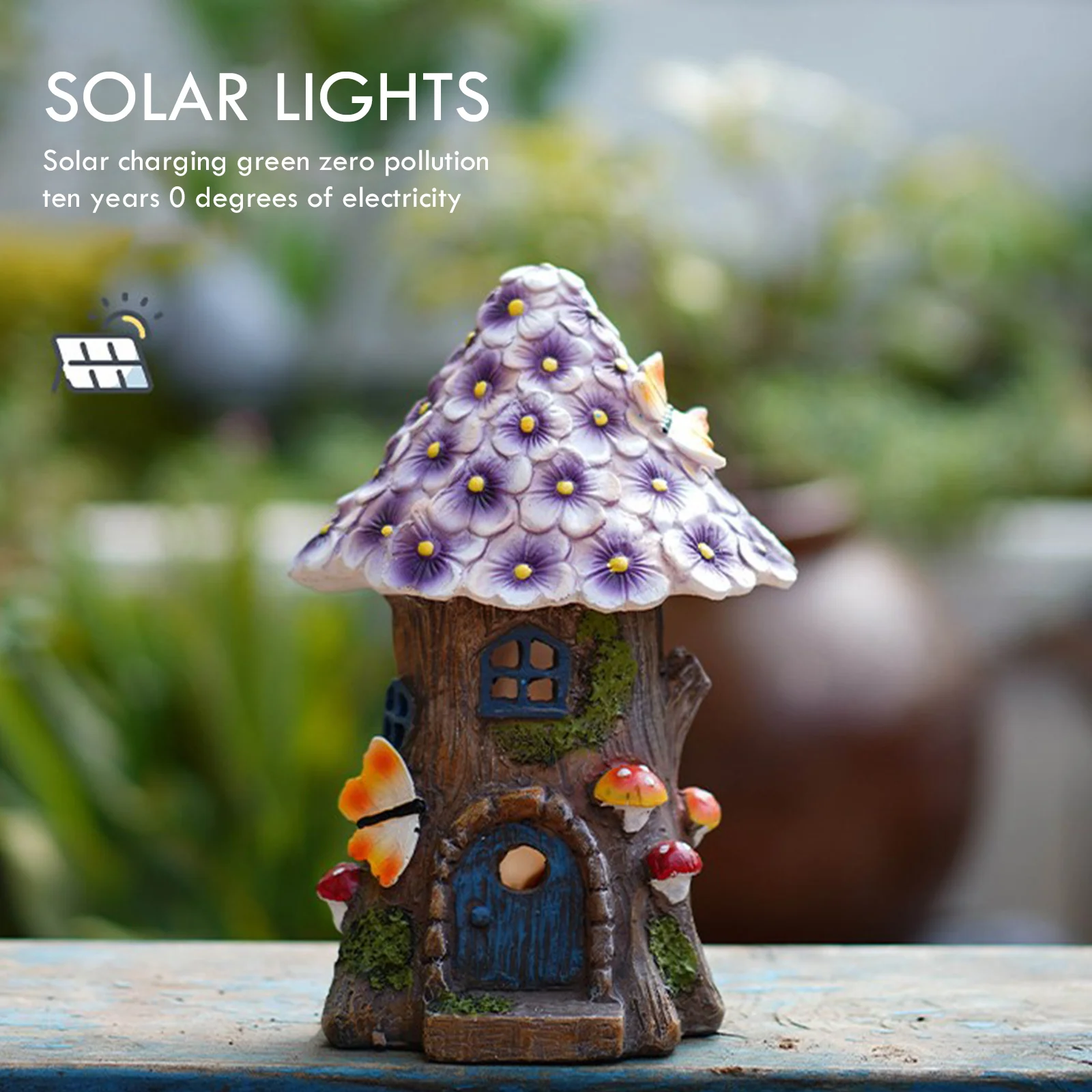 

Solar Fairy House Resin Sculpture with LED Lamp Outdoor Decorative Light Home Garden Courtyard Statue Ornament