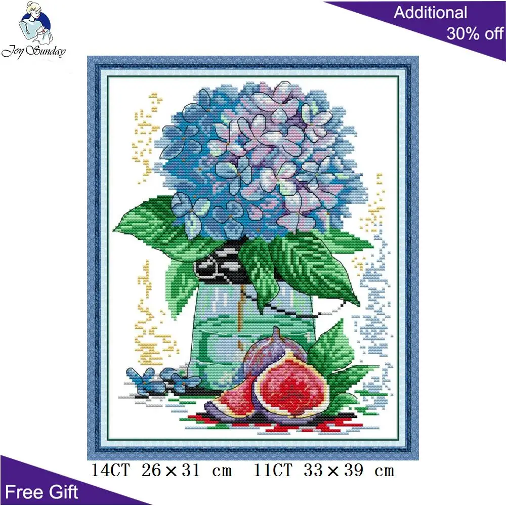 

Joy Sunday Hydrangea And Figs H858 14CT 11CT Counted and Stamped Flowers And Fruit Home Decor Embroidery DIY Cross Stitch kits