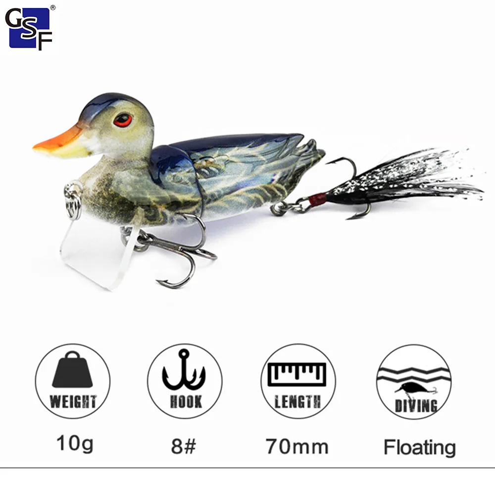 

Lifelike 3D Duck Floating Topwater Fishing Lures Bass Hook Artificial Multi Jointed Swimbait Lifelike Sunfish Fishing Tackle Hot