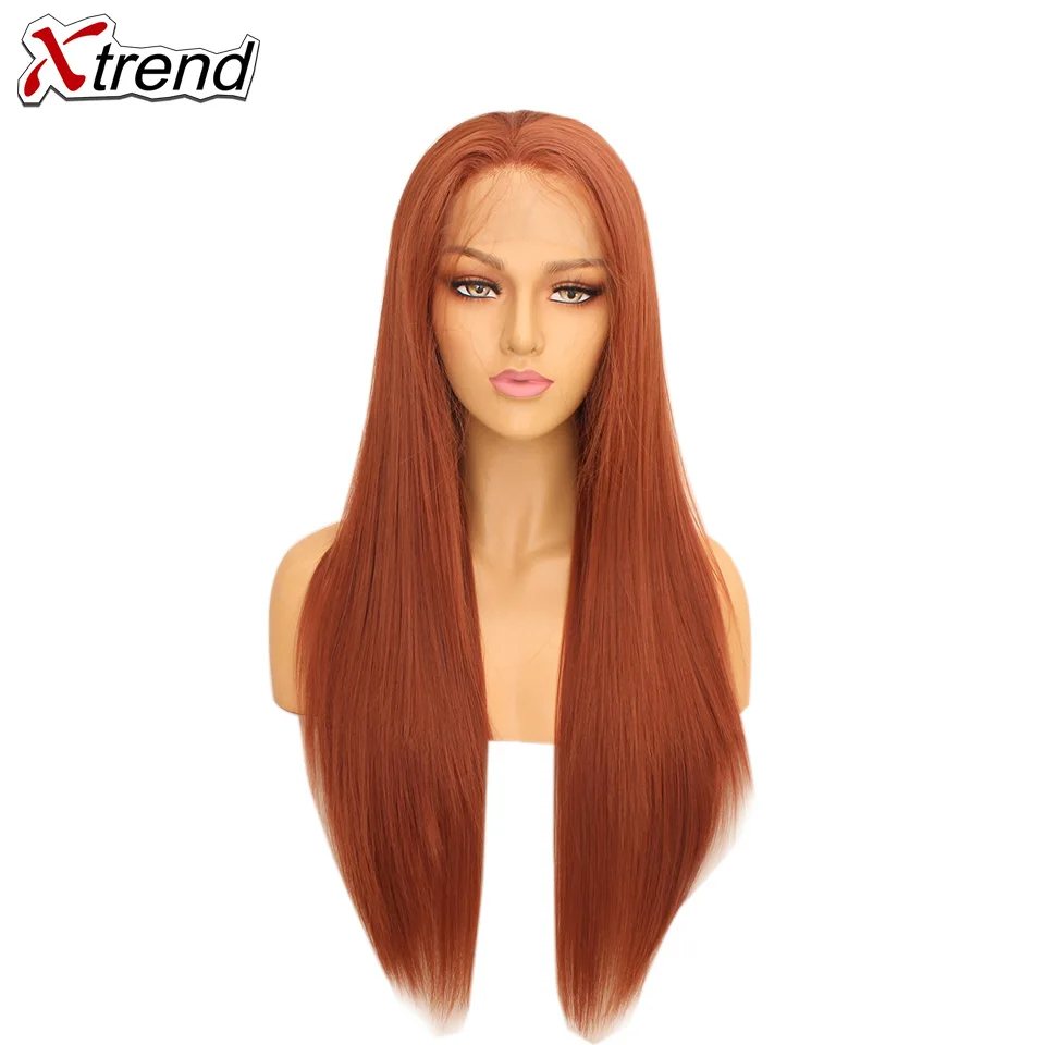 Xtrend прямой синтетический парик фронта шнурка белый розовый, фиолетовый, зеленый блонд 613 серый 60 медные парики для черных женщин термостойкие - Цвет: Copper