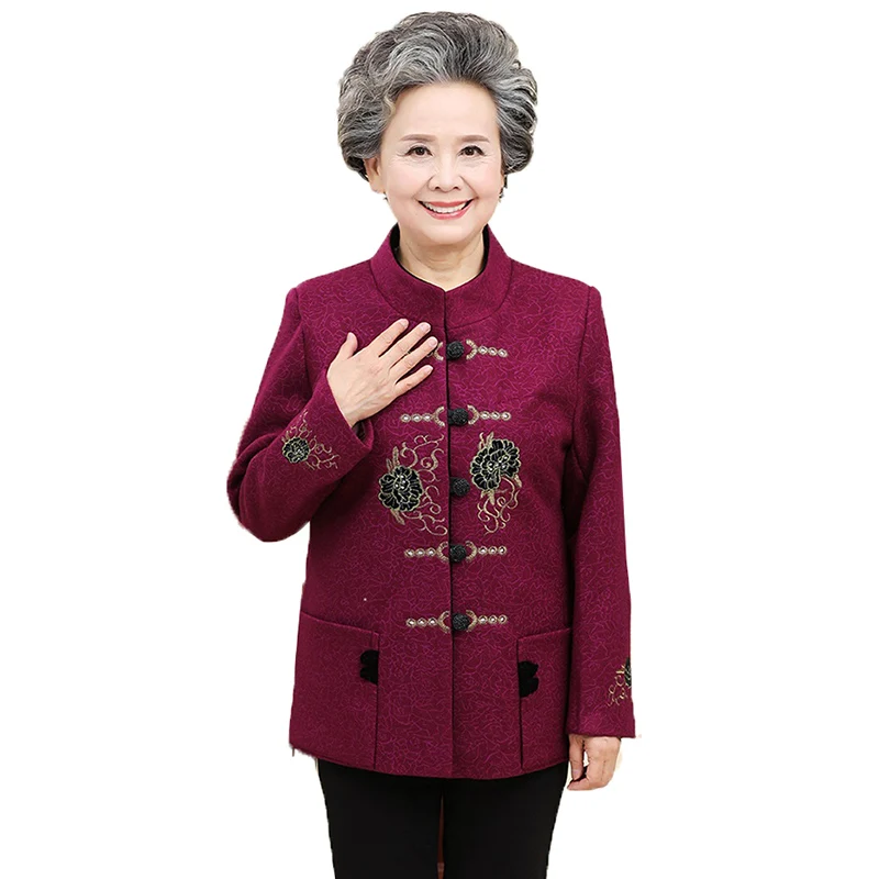 

2020 Весна среднего возраста и пожилых женщин пальто осень негабаритных 5XL пальто с вышивкой в стиле ретро короткие ветровки A2071