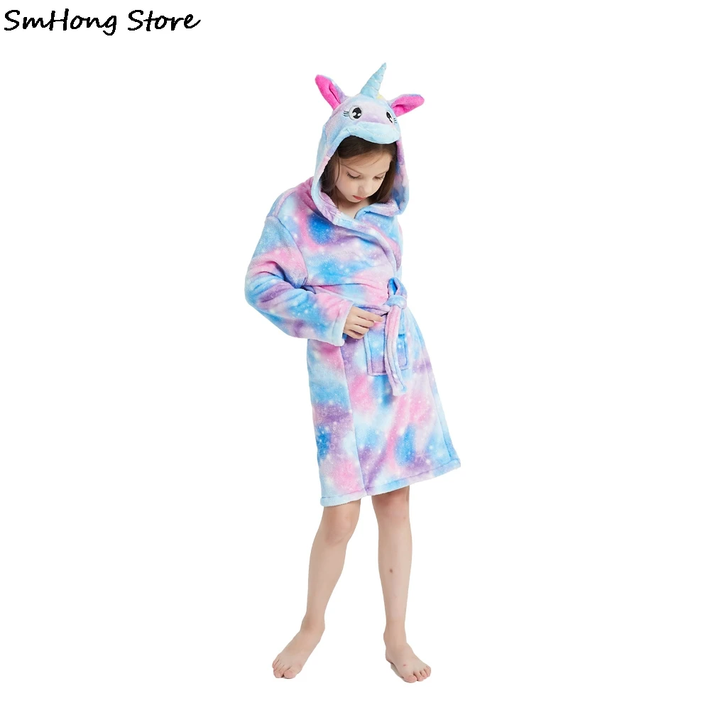 Радужный банный халат с капюшоном в виде единорога детская одежда для сна