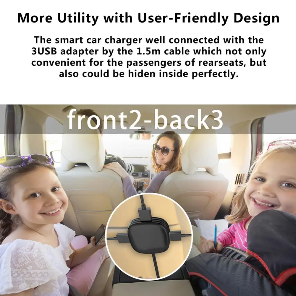 

2020 Newest Smart Car Charger Adapter Auto USB Fast Charger Front Seat 2 USB Ports Rear Seat 3 USB Ports Charging Adapter