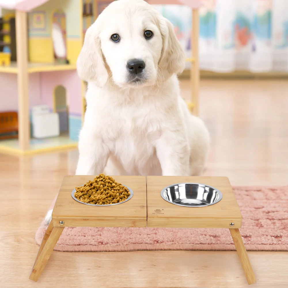 

1pc Cat Dog Feeding Bowl Dual-bowl Shelf Stainless Steel Cat Dog Food Bowl