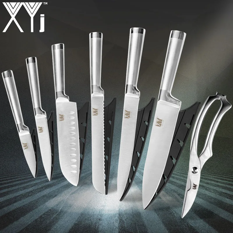 7 piece set XYj кухонные ножи для очистки овощей утилита Santoku шеф-повара нож для нарезки хлеба из нержавеющей стали " 8" " 5" 3," прямая ручка инструмент для приготовления пищи - Цвет: 7 piece set