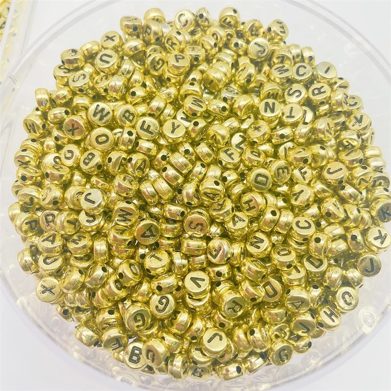 

300Pcs Flat Round 4X7MM Gold Color Letter Beads Acrylic Random Alphabet Spacer Beads Bracelet DIY Jewelry Making Supplies