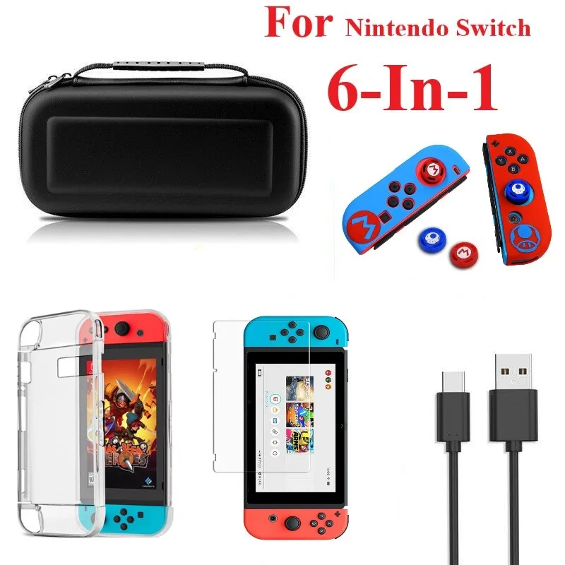 Комплект аксессуаров для Nintendo Switch 6 в 1 сумка хранения быстрой зарядки кабеля
