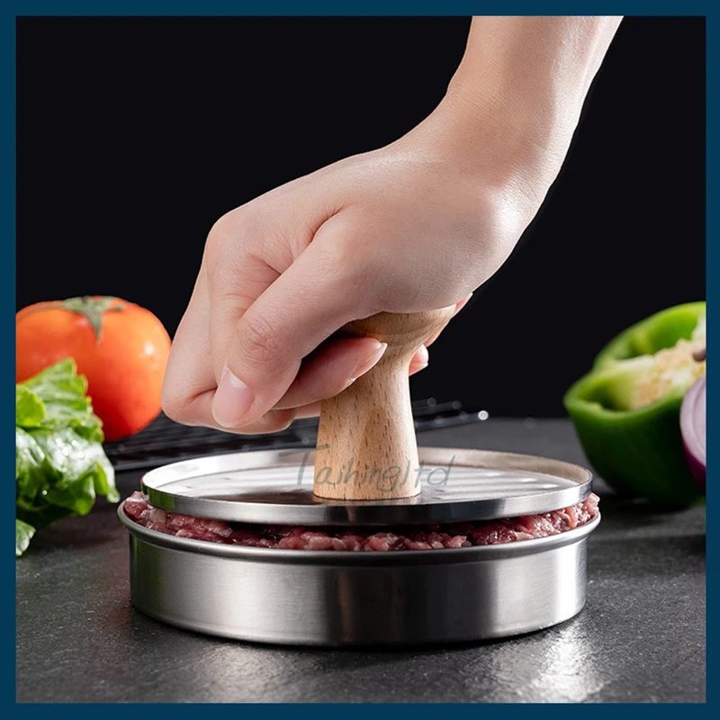 

Burger Pressure Mold Stainless Steel 304 Meat Presser Beech Wood Handle Meat Poultry Tools 5 Inch Meat Patties Mold