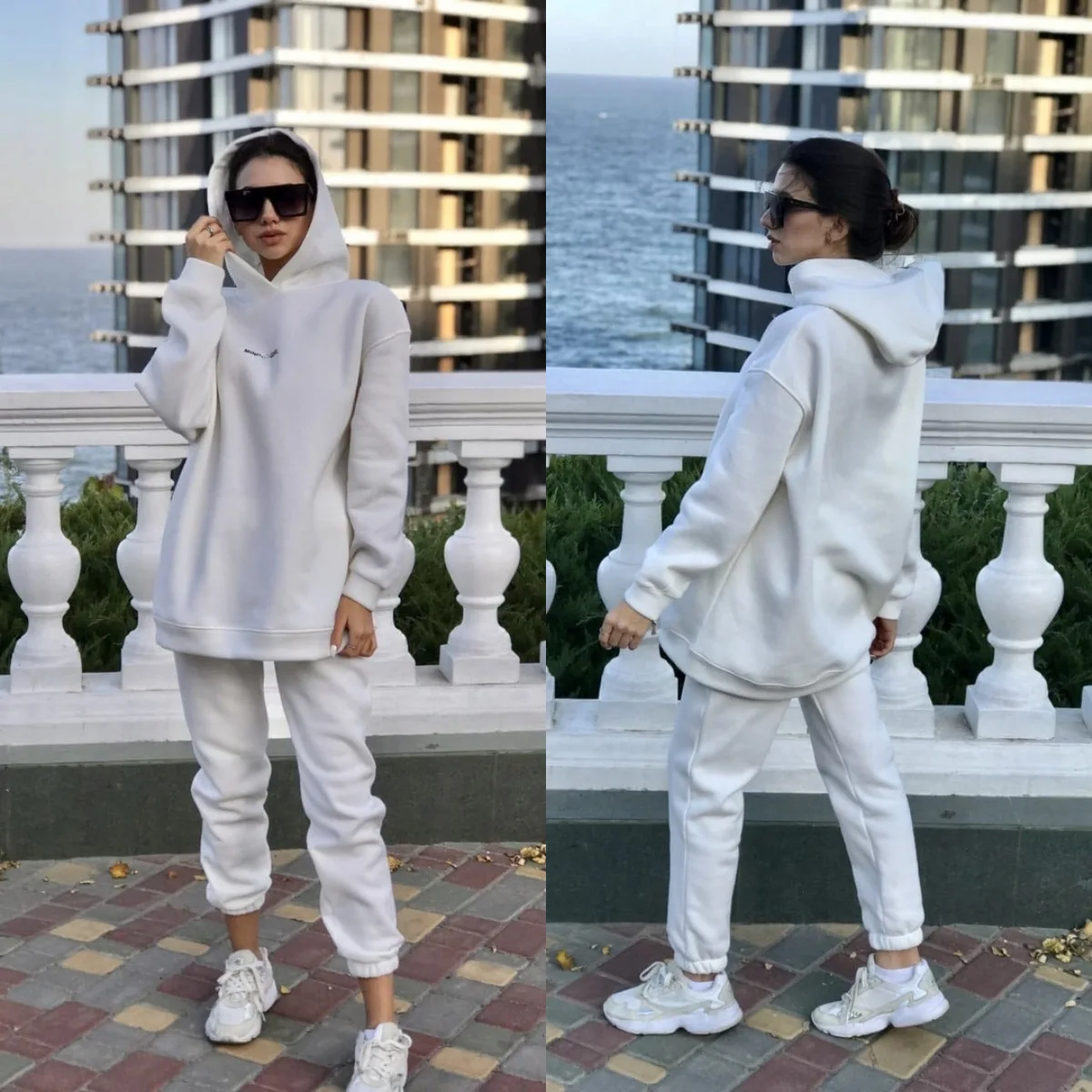 

Autumn Winter Thick Fleece Hoodies Tops and Pants Two Piece Set Women Tracksuit Crop Top Trousers Casual Sportwear Matching Set