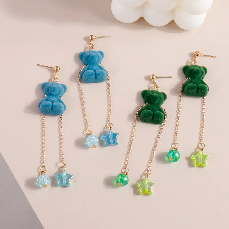 

Korean Kawaii Funny Plush Small Bear Star Drop Earrings Women Cute Bear Statement Long Tassel Earring Fashion Jewelry Brincos