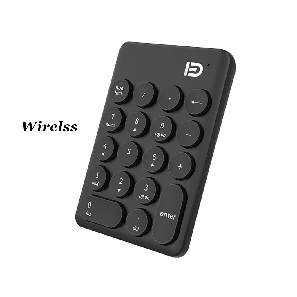 Wireless Black Беспроводная числовая клавиатура, клавиатура для учёта, безликая цифровая клавиатура с usb-номером, 18 клавиш, мини-цифровая клавиатура для портативных ПК - Цвет: Wireless Black