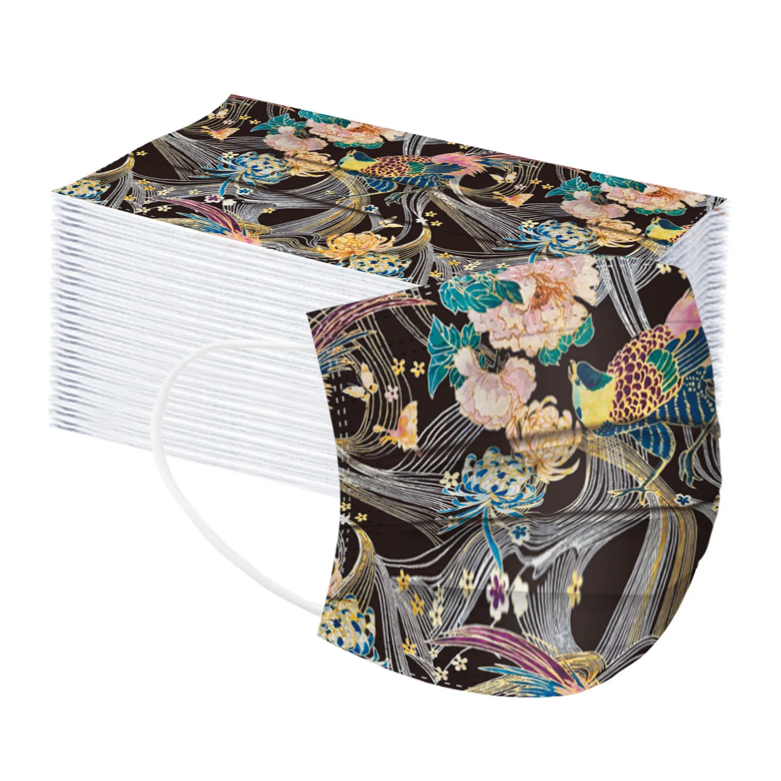 50 шт. одноразовая маска для лица с цветочным принтом дышащая 3 слоя слоев фильтр