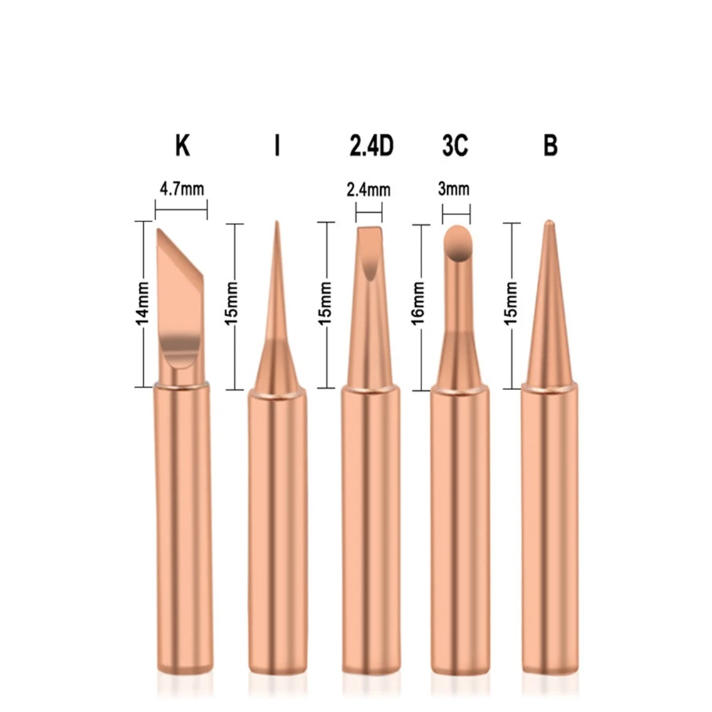 5Pcs I+B+K+2.4D+3C soldering iron pure copper 900M soldering iron head set inside hot bare copper electric soldering iron tip hot stapler plastic