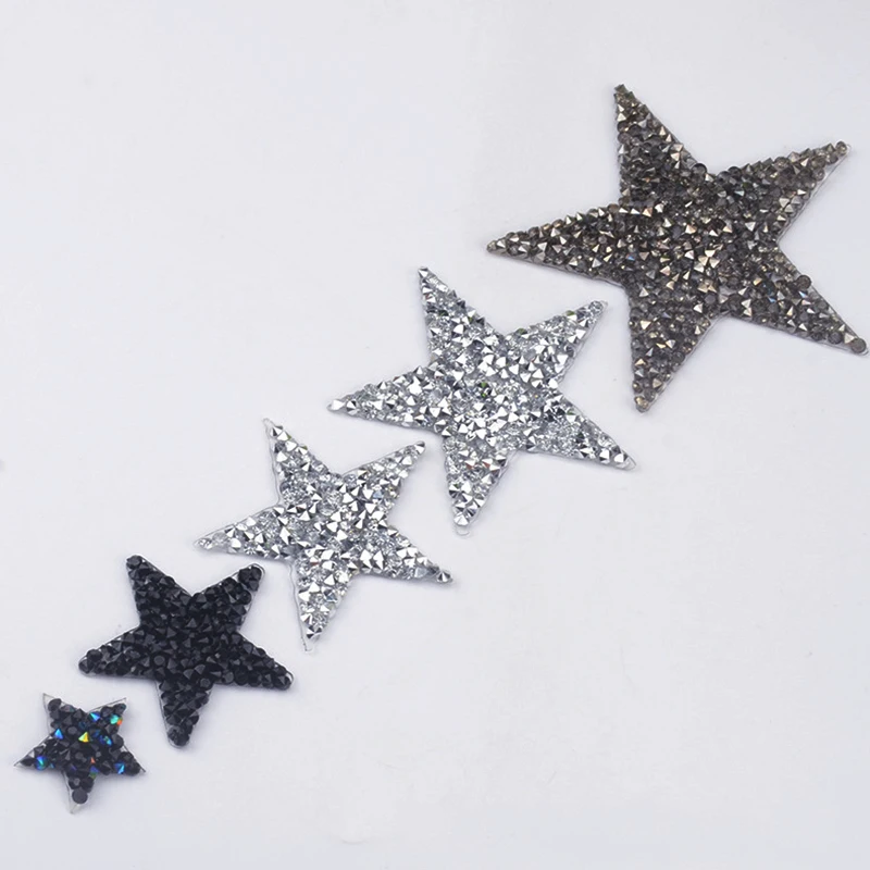Multiple Sizes Crystal Rhinestone Star Patches for Clothing Iron on Clothes Appliques Badge Stripes Diamond Pentagram Stickers | Дом и сад