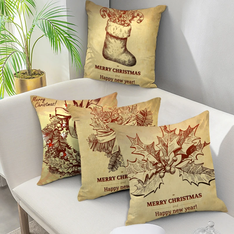 

Christmas Decorative Throw Pillows Christmas Pine Cones Bell Wreath Printed Cushion Covers for SofaChair Xmas Pillow Covers