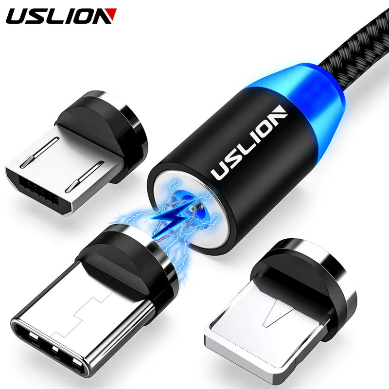 Магнитный USB кабель USLION для iPhone 12 11 Xiaomi Samsung типа C светодиодный быстрой зарядки и