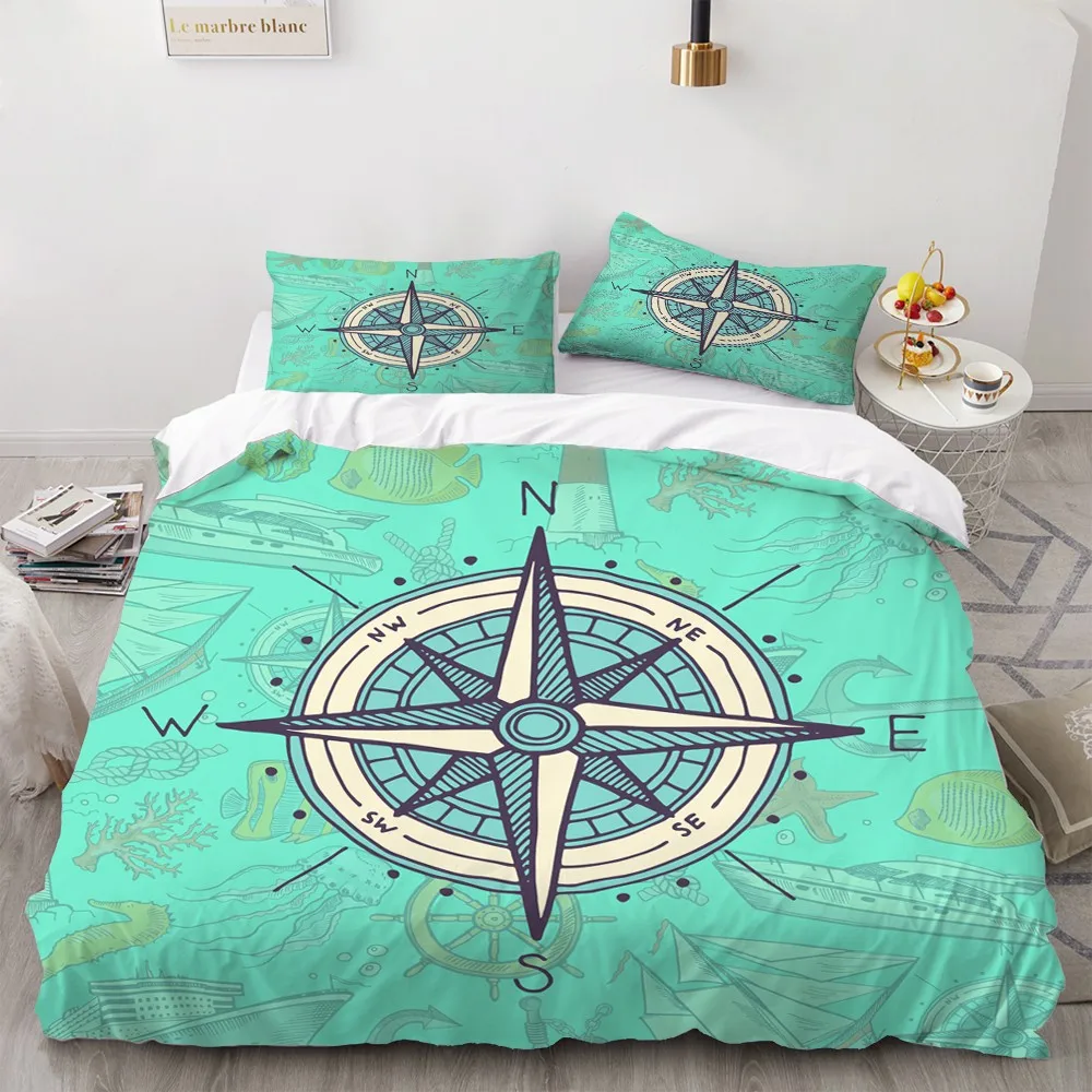 

2/3 Piece Nautical Bedding Set 3D Print Cartoon Compass Duvet Cover Home Textile Bed Quilt Cover Single Queen King Bed Cover Set