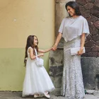 Элегантные серые кружевные платья русалки для матери невесты с накидкой, украшенные бисером, длина до пола, вечерние платья