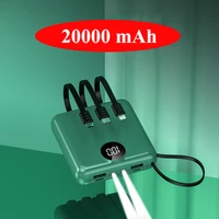 20000mah mini power bank for xiaomi iphone huawei samsung powerbank built in 4 cable portable charger external battery poverbank