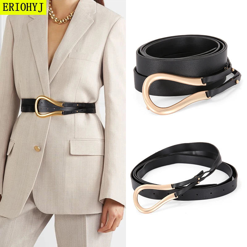 

New Fashion Leather Women Belt Designer Metal Buckle Waist Strap All-match Lady Dress Coat Sweater Decorative Knotted Waistband