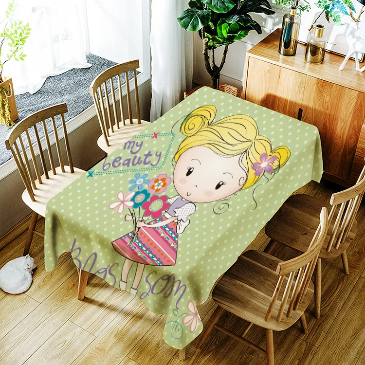 

Printed cute girl picture washable decorative household waterproof tablecloth