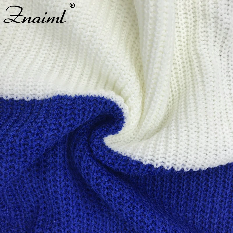 

Znaiml Autumn Women's Turtleneck Sweater Patchwork Color Loose Women With Zipper Lantern Sleeve Casual Ladies Sweater Female
