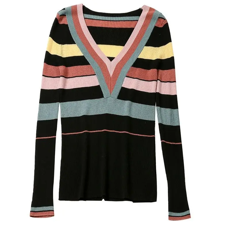 

2020 Women Elegant Autumn Winter knitted Sweater Pullovers Female Knitted V Neck Bottoming Shirts Lady knitting Jumpers
