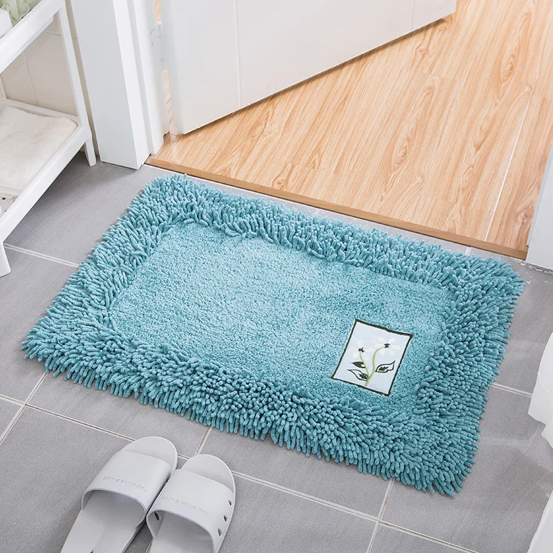 

Polyester Chenille Bathroom Carpet Mat Embroidery Flower Bath Mat Non-slip Toilet Rug Bathtub Side Bathroom Floor Rug TPR Bottom