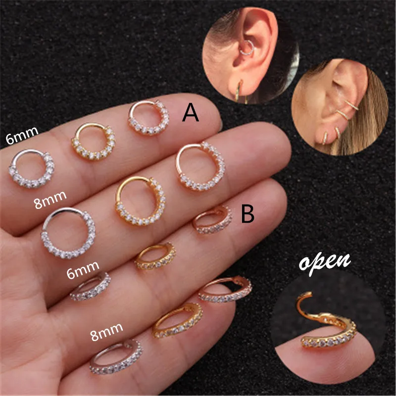 

1PC 6-10mm Cz Nose Hoop Nostril Ring Flower Helix Cartilage Tragus Earring 2020 new fashionCz Cartilage Huggie Hoop Earring