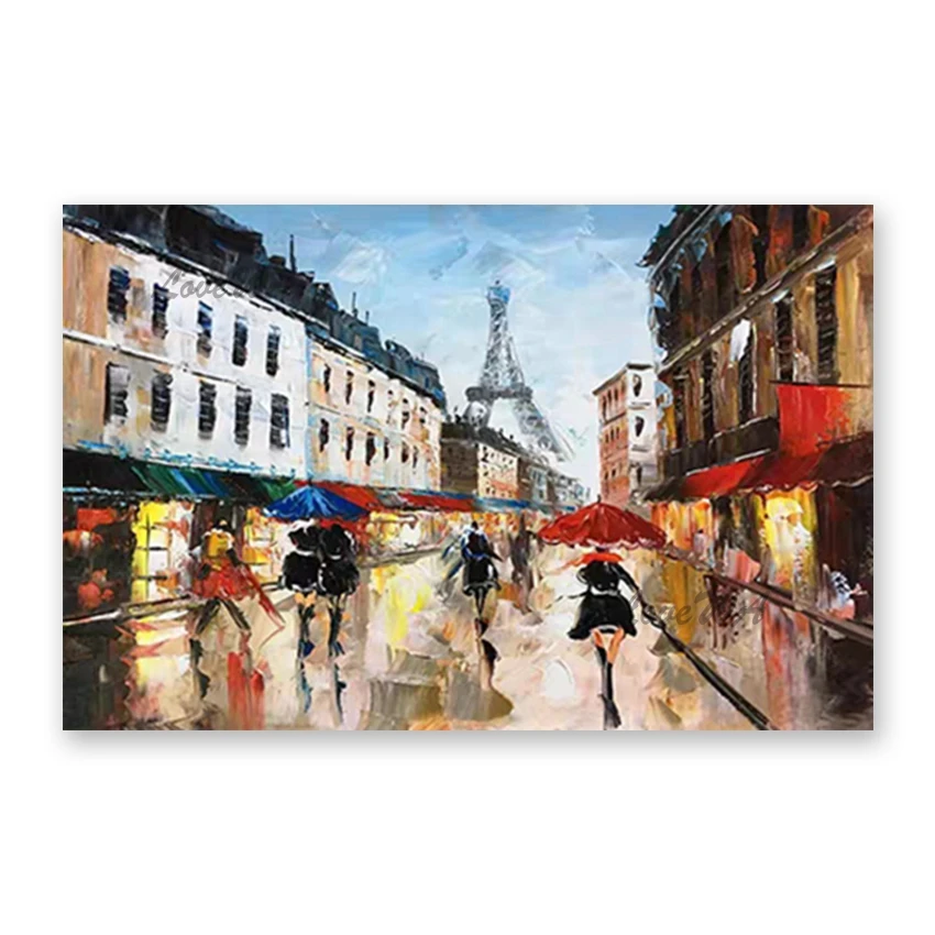 

Современное домашнее украшение для стен, искусство, чистый ручной работы, здание Парижской улица и города, картина маслом, качественные кар...