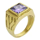 Мужское пурпурное каменное кольцо EdgLiFu, квадратное кольцо из нержавеющей стали золотого цвета для мужчин и женщин