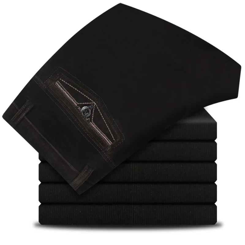 

Straight Loose Classic Corduroy Pants Men Stretch Summer Business Casual Pants Black Khaki Blue Long Trousers 2020